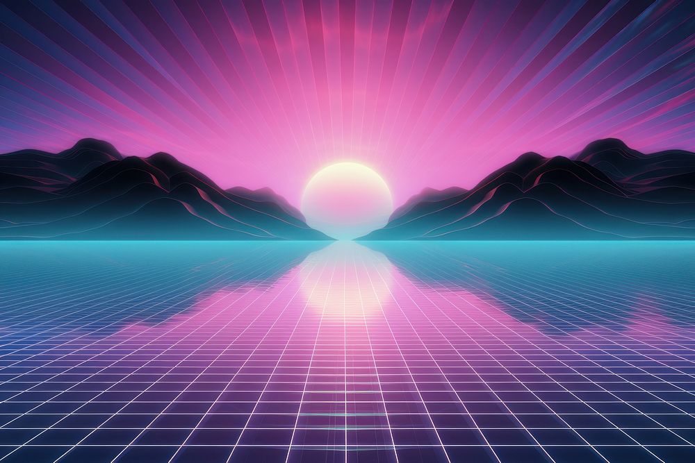 Retrowave lake scenery backgrounds abstract nature.
