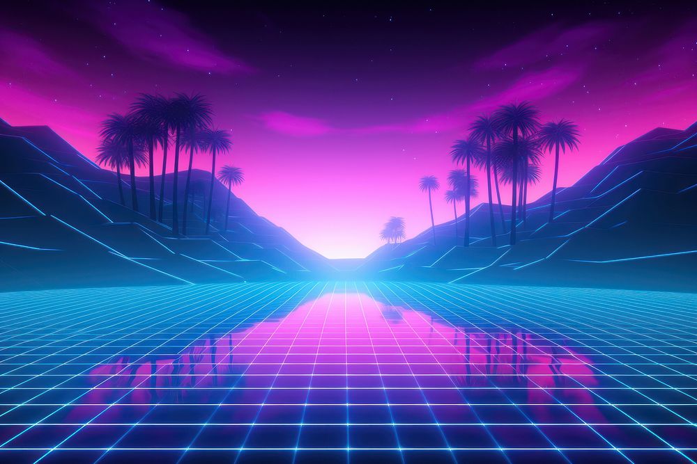 Retrowave oasis abstract nature purple.