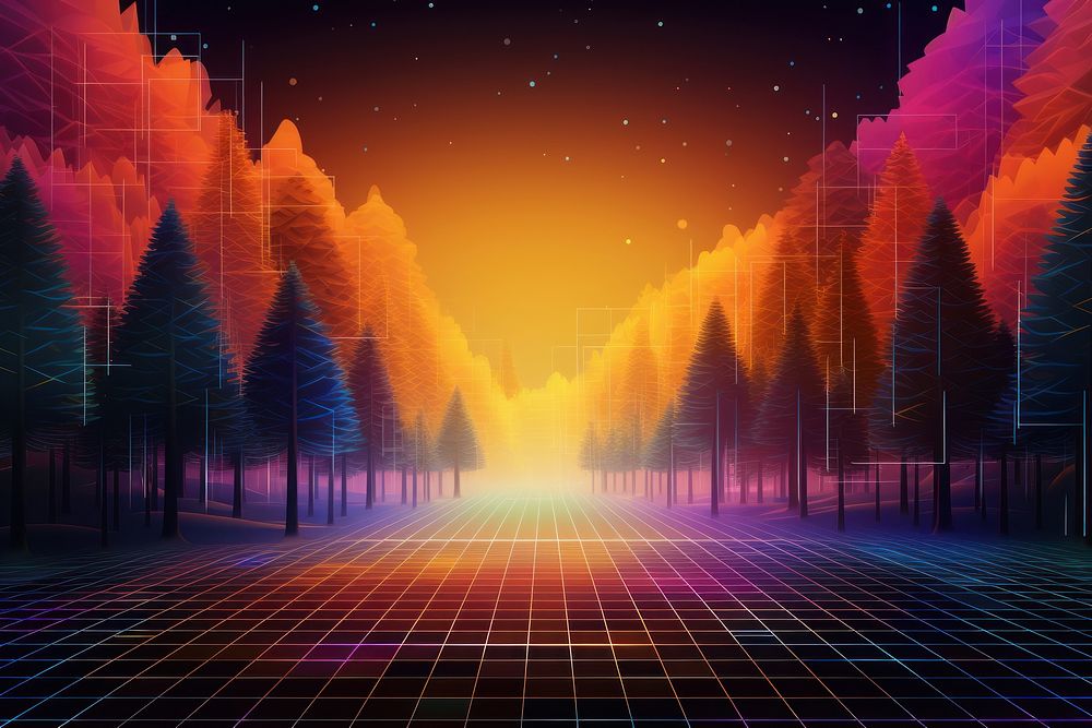 Retrowave autumn forest backgrounds abstract outdoors.