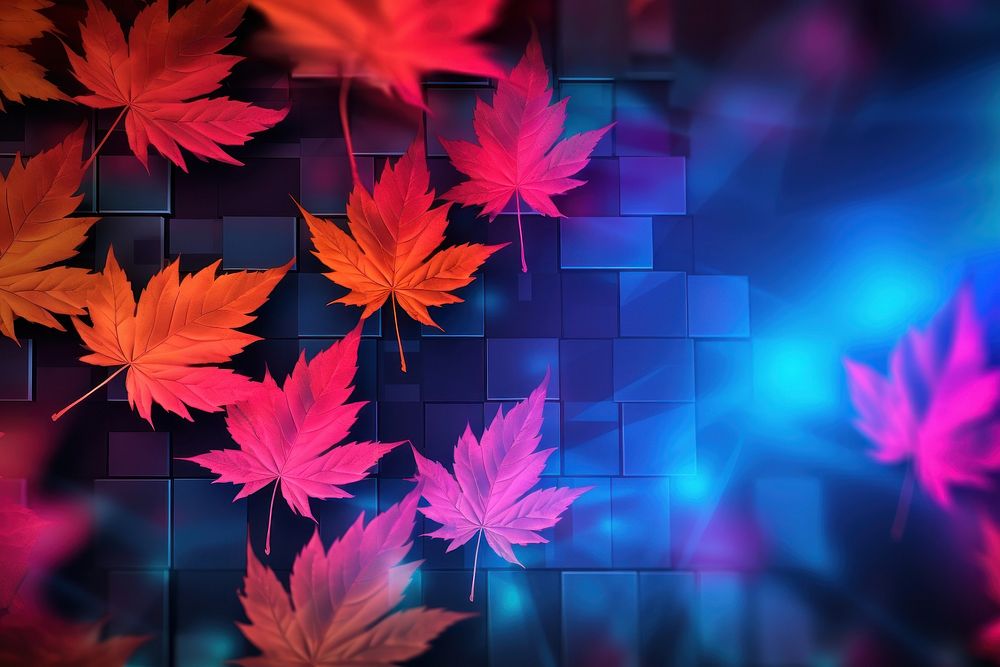Retrowave autumn leaves border backgrounds abstract plant.