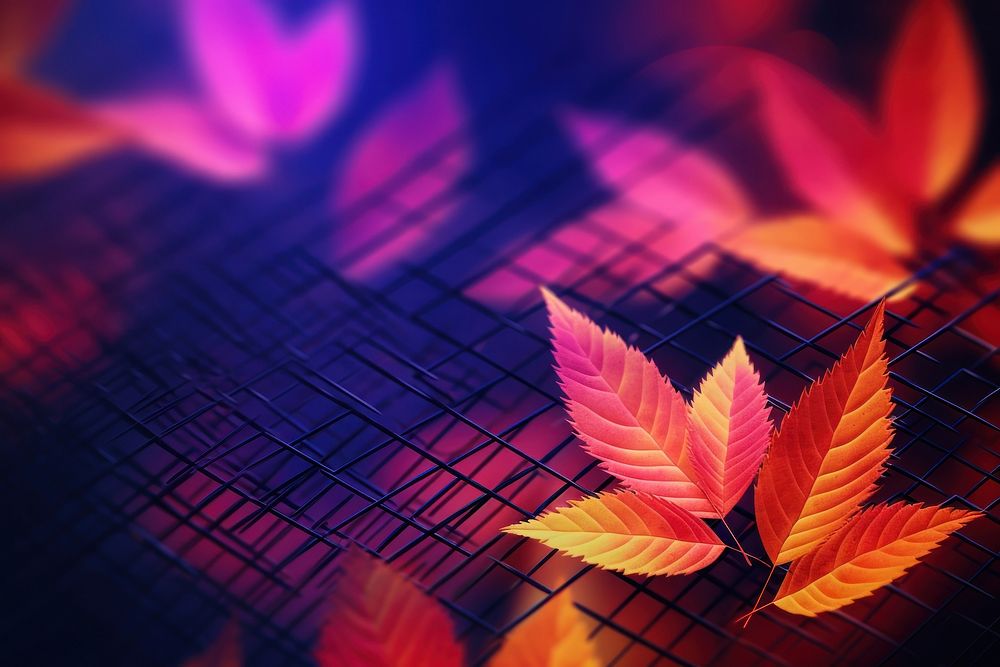 Retrowave autumn leaves backgrounds abstract pattern.