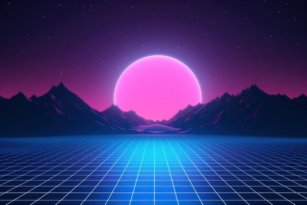 Retrowave blue moon astronomy abstract nature.