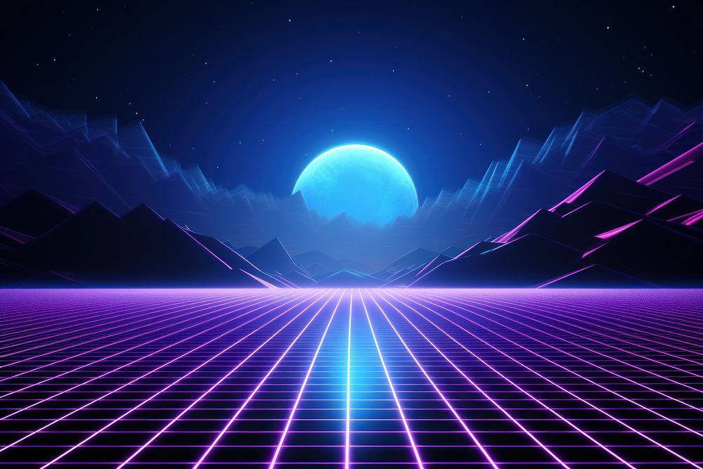Retrowave blue moon astronomy abstract nature.