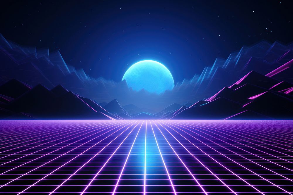 Retrowave blue moon astronomy abstract | Premium Photo Illustration ...