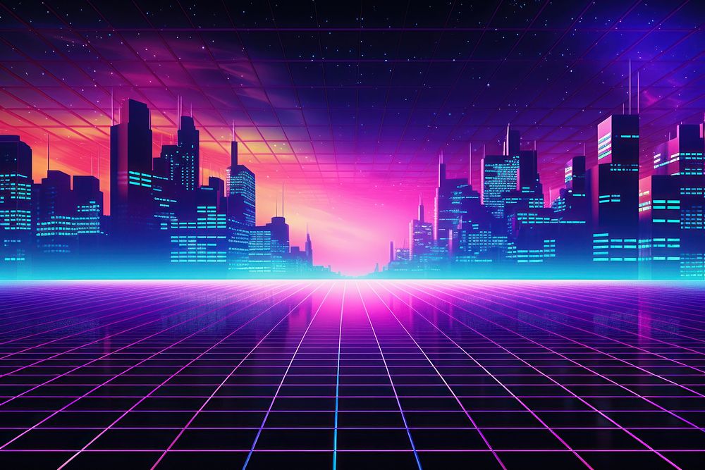 Retrowave cityscape architecture backgrounds abstract.