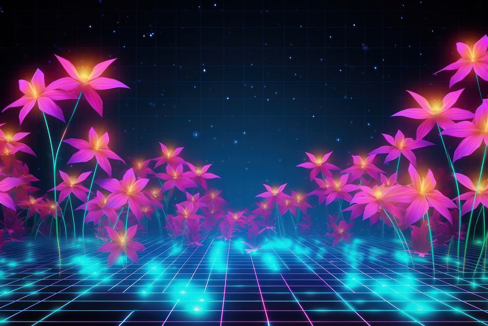 Retrowave flower field backgrounds abstract outdoors.