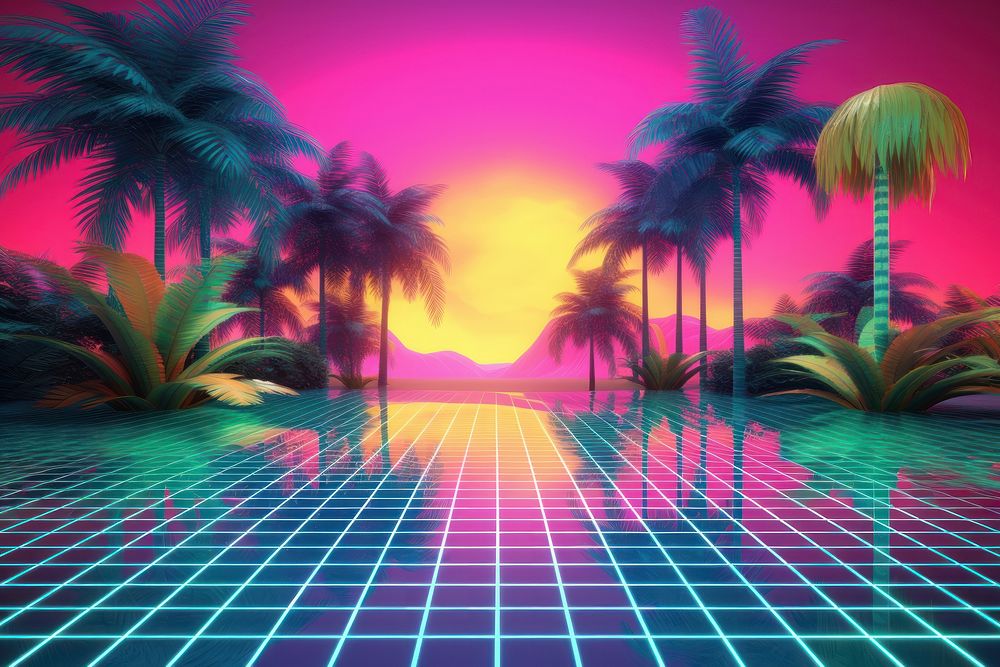 Retrowave garden pool backgrounds abstract illuminated.