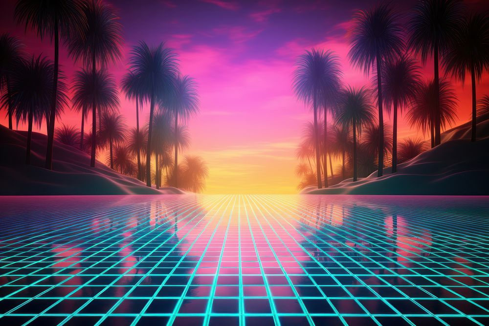 Retrowave garden pool backgrounds outdoors nature.