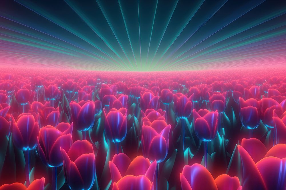 Retrowave tulip field backgrounds abstract outdoors.