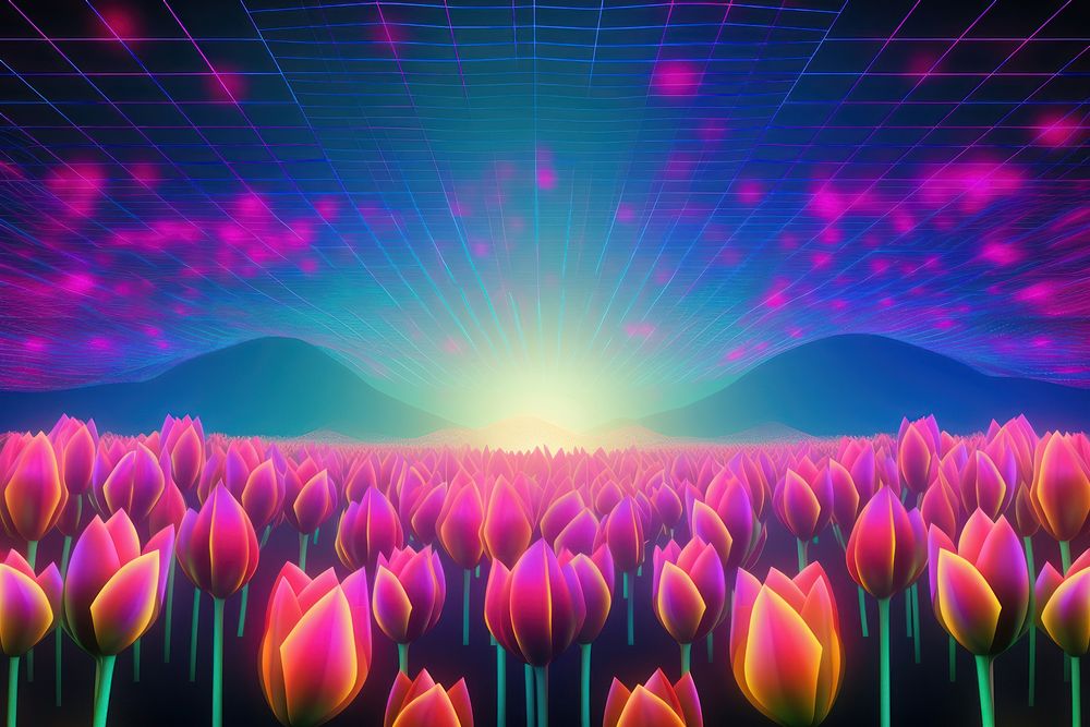 Retrowave tulip field backgrounds abstract outdoors.