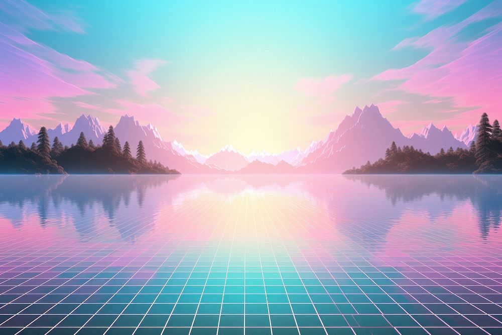 Retrowave lake scenery landscape abstract outdoors.