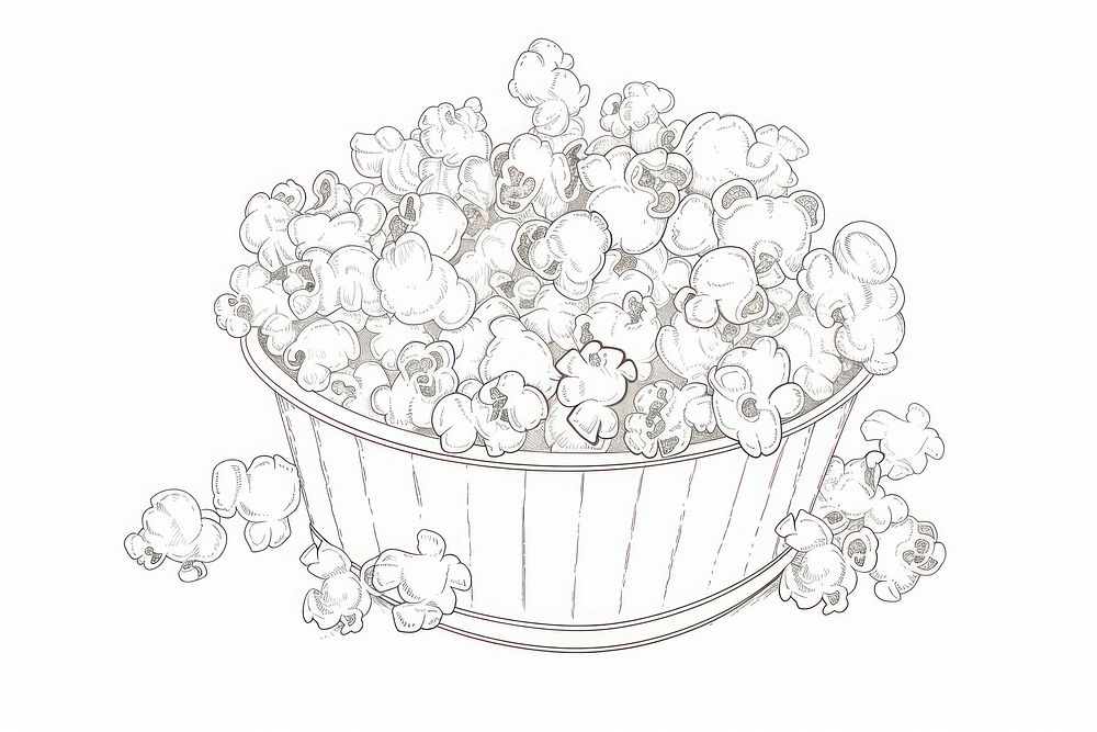 Bucket of popcorn drawing sketch accessories.