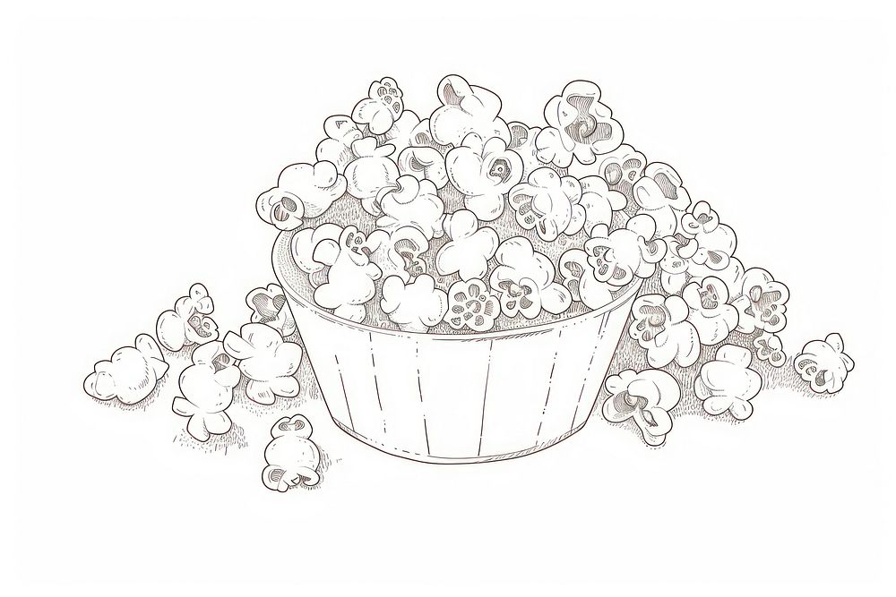 Bucket of popcorn drawing sketch food.