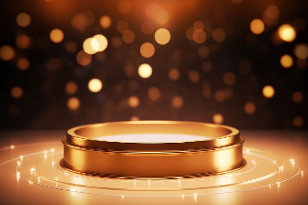 Empty podium golden on luxury background decoration lighting jewelry.
