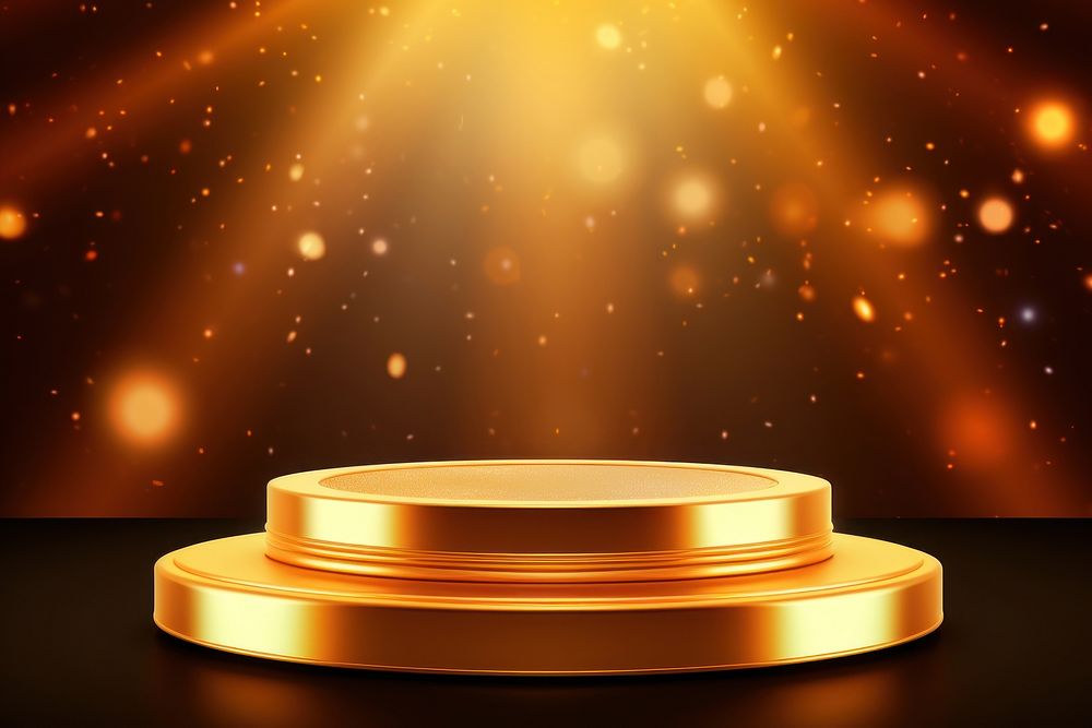 Empty podium golden on luxury background decoration lighting illuminated.