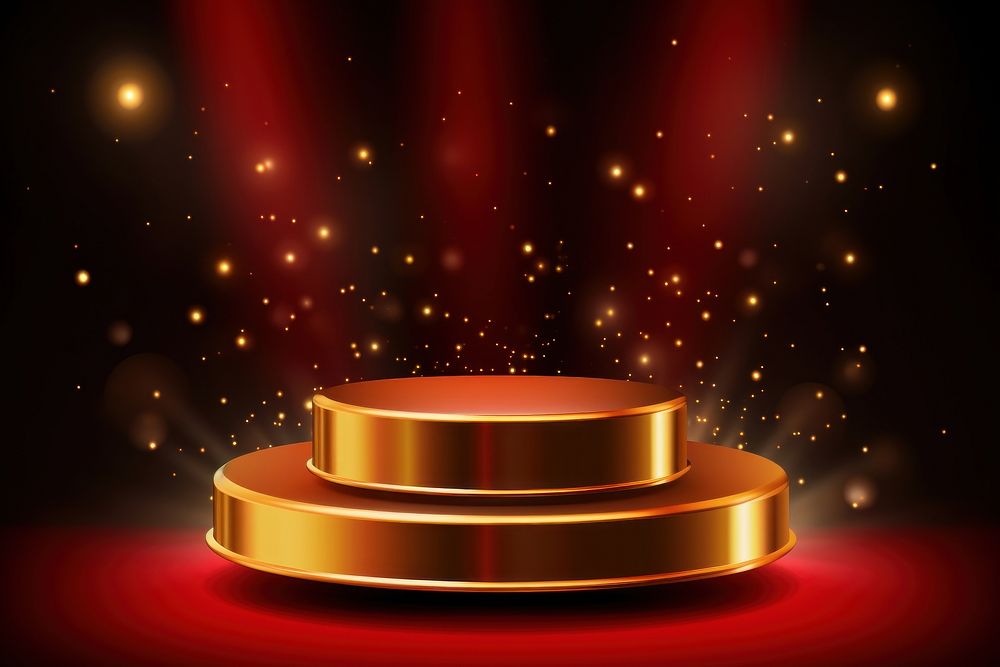Empty podium golden on red background decoration luxury light.