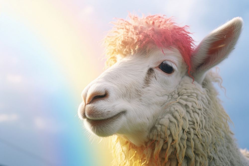 Light sheep face livestock rainbow animal.