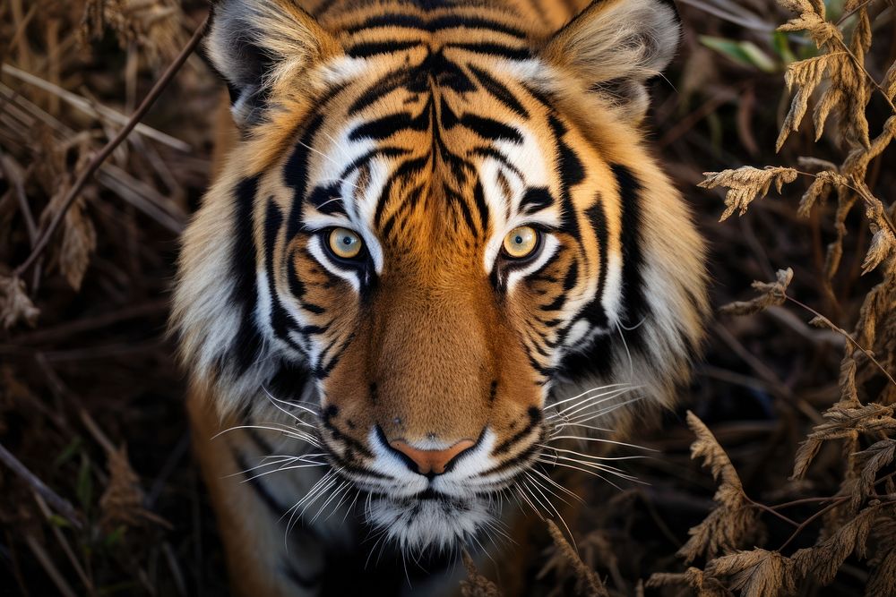 Tiger looking up at camera wildlife animal mammal.