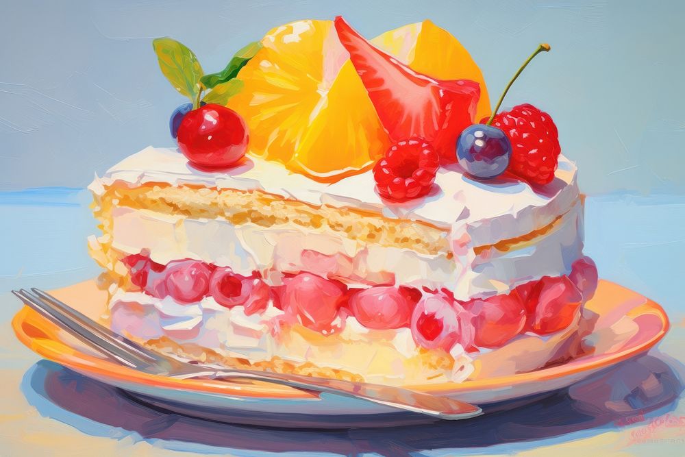 Colorful painting dessert fruit.