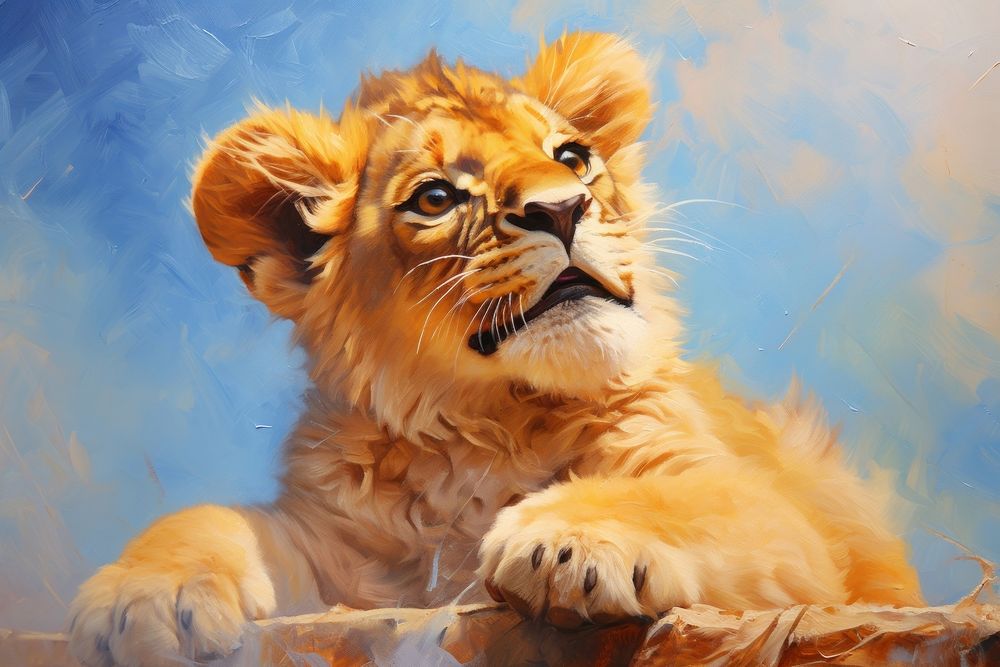 Cute lion wildlife painting mammal.