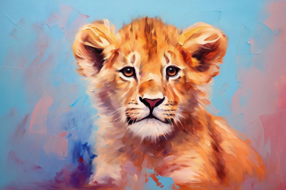 Cute lion wildlife painting mammal.