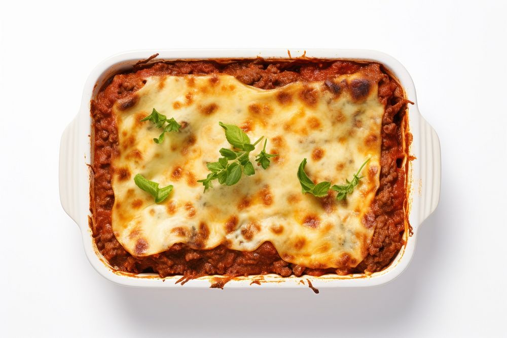 Lasagne food white background zwiebelkuchen.