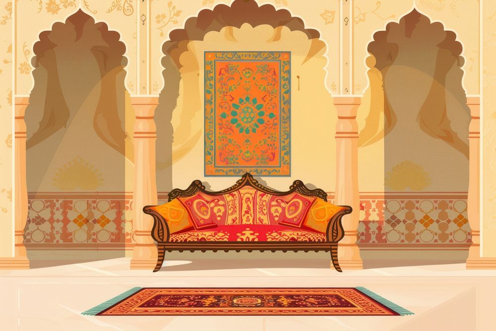 Indian traditional mughal pichwai art furniture wall room.