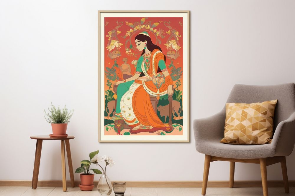 Indian traditional mughal pichwai art painting poster wall.