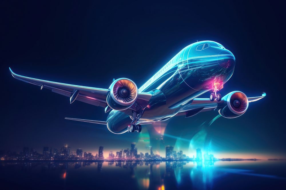 Passenger airplane in air aircraft futuristic technology.
