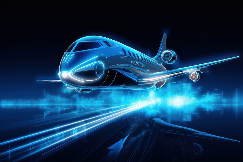 Passenger airplane in air aircraft futuristic technology.