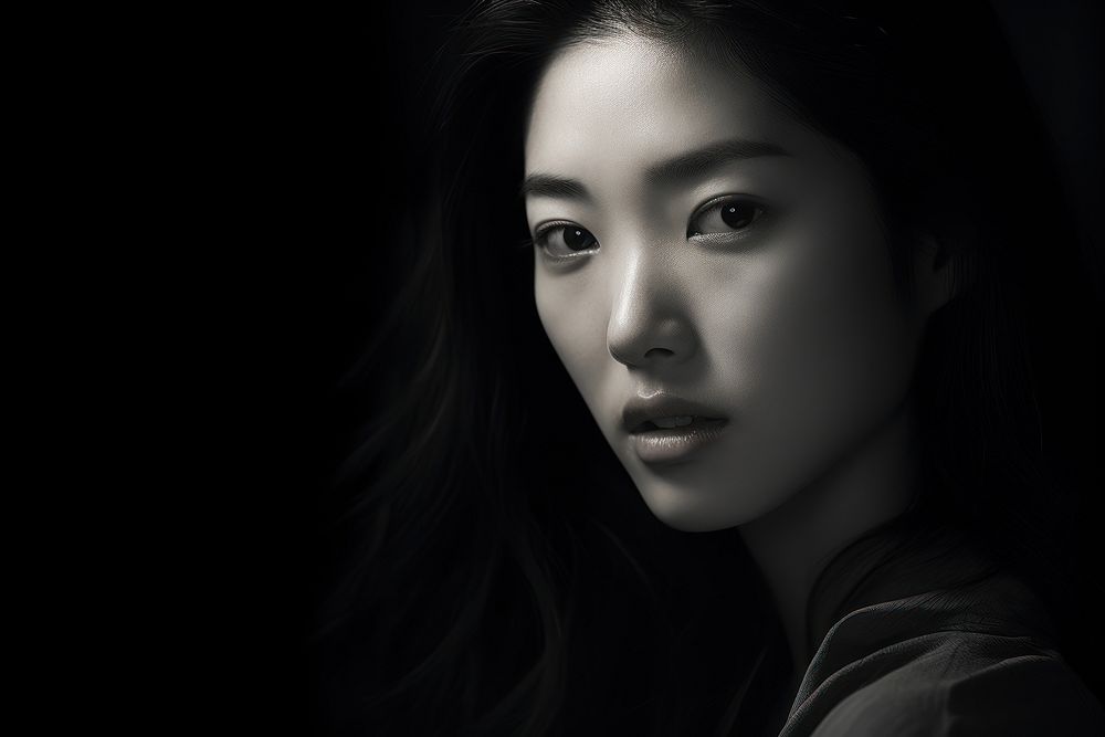 Beautiful Korean women photography monochrome portrait.