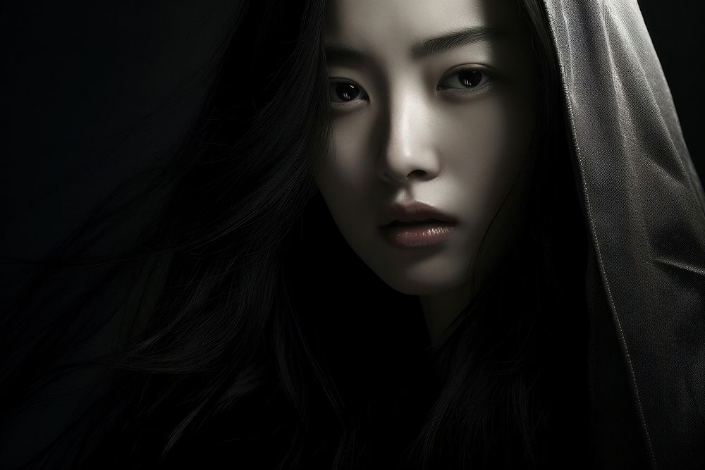 Beautiful Korean women photography monochrome portrait.