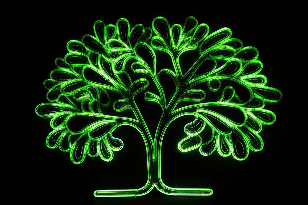 Tree neon sign light glowing green.
