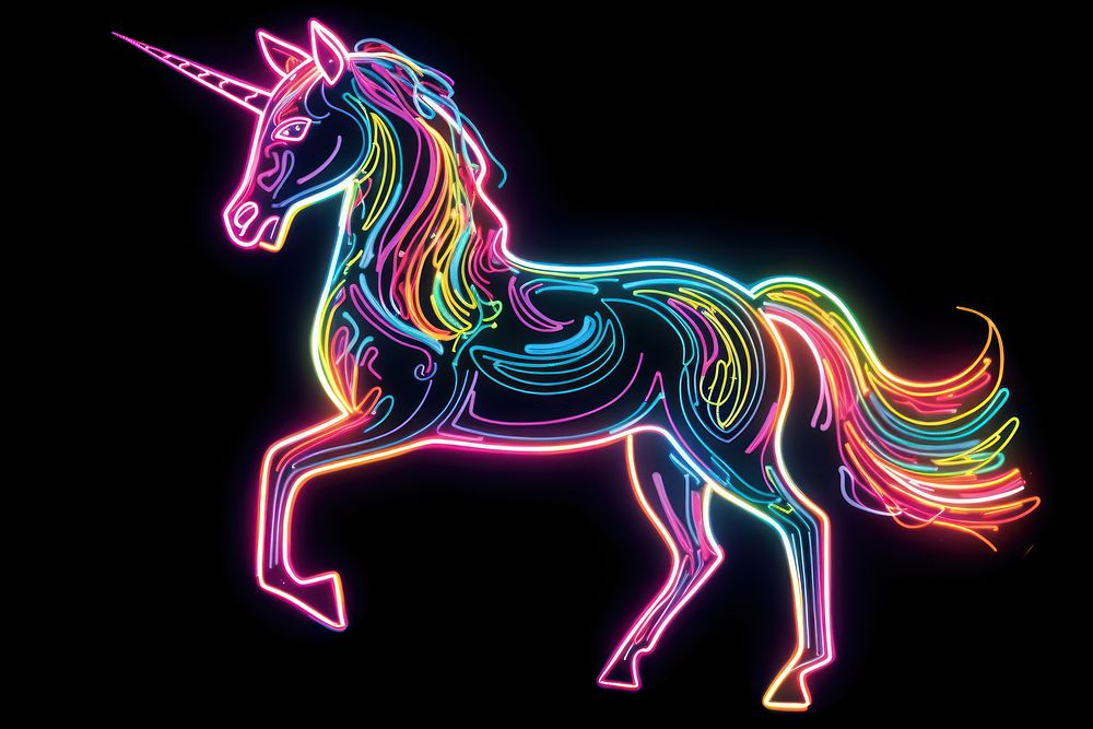 Unicorn neon sign glowing animal light.