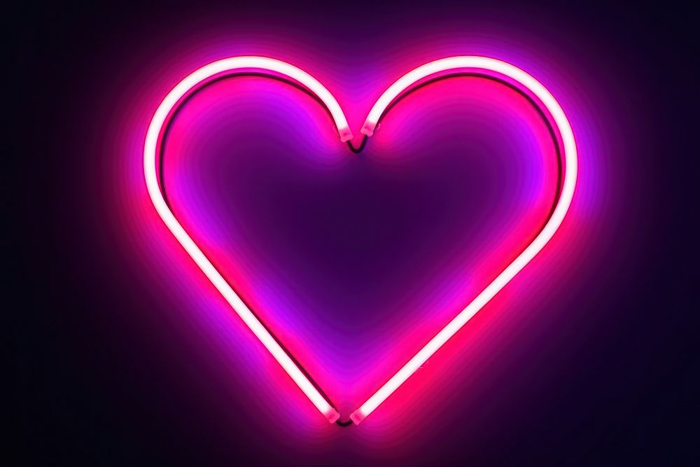Heart neon sign light glowing line.