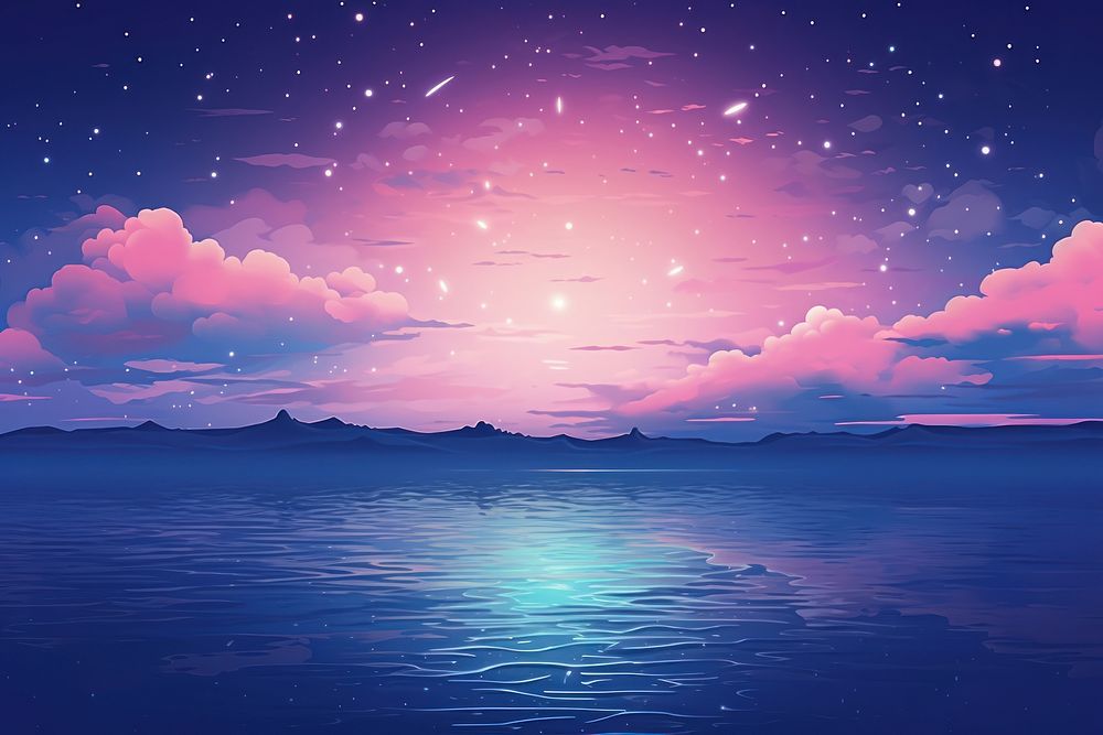 Neon glow sea background landscape outdoors horizon.