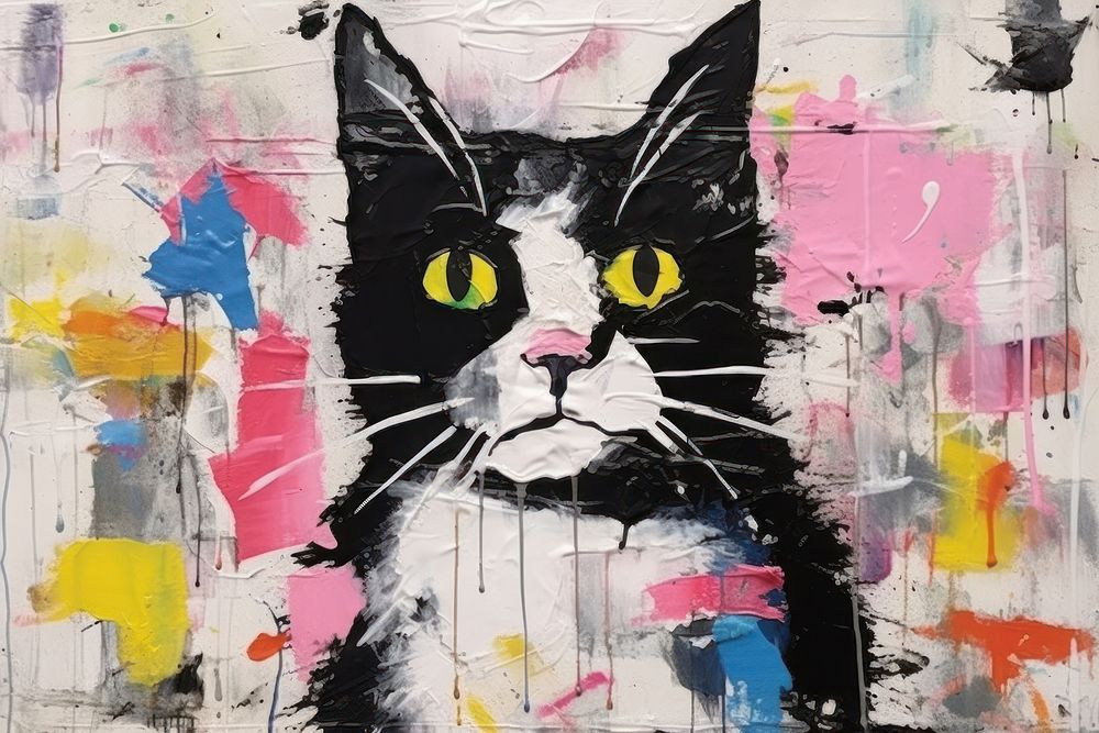 Cat art painting collage.