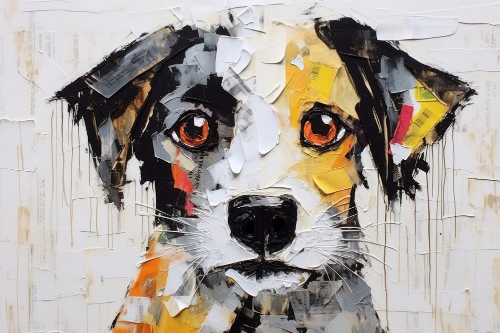 Dog collage art painting.