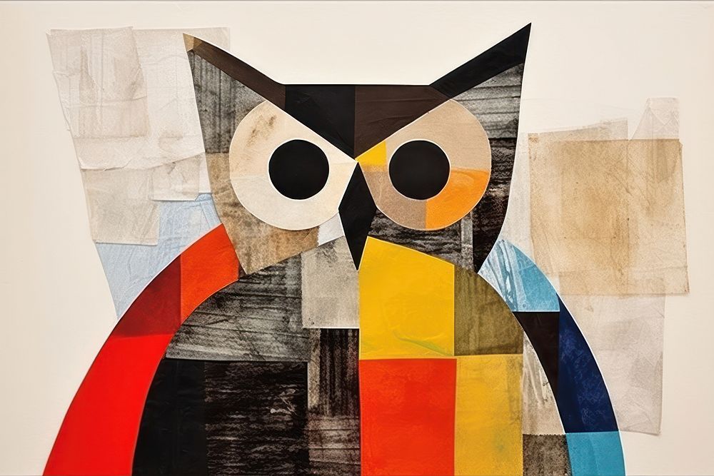 Owl art painting collage.