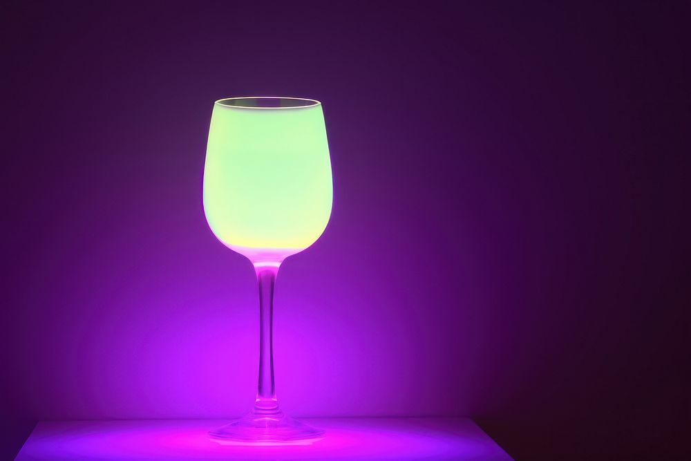 Pastel neon wine glass purple light drink.