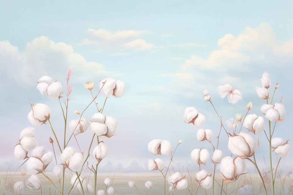 Painting of cotton flowers border backgrounds outdoors nature.