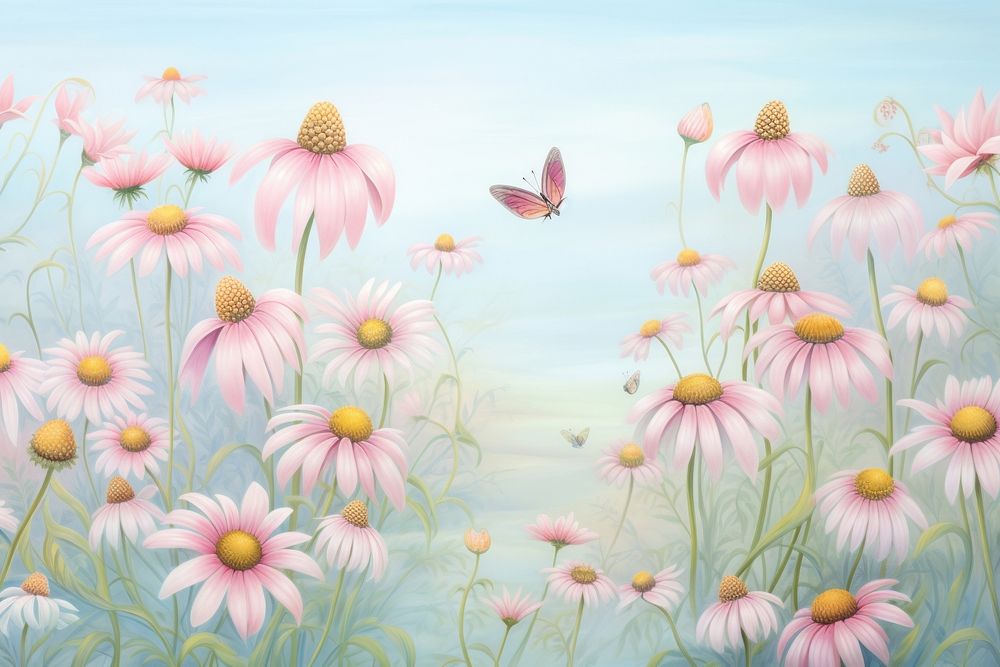 Painting of coneflowers border backgrounds outdoors nature.
