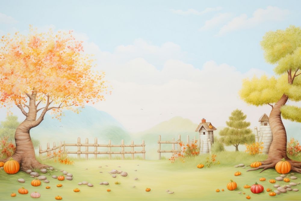 Painting of autumn border outdoors nature plant.