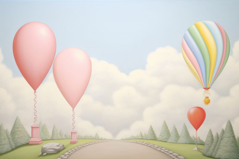 Painting of balloon border aircraft transportation tranquility.