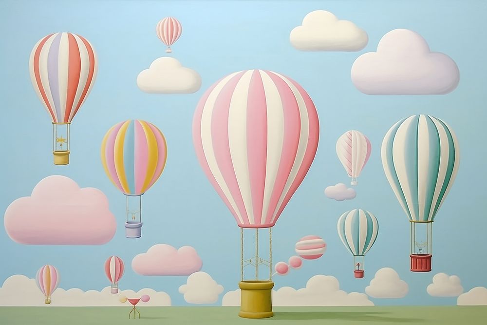 Painting of balloon border backgrounds aircraft transportation.