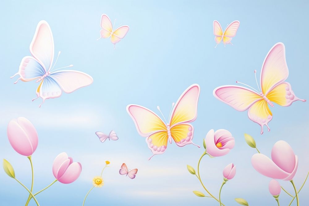 Painting of butterflies border backgrounds outdoors pattern.
