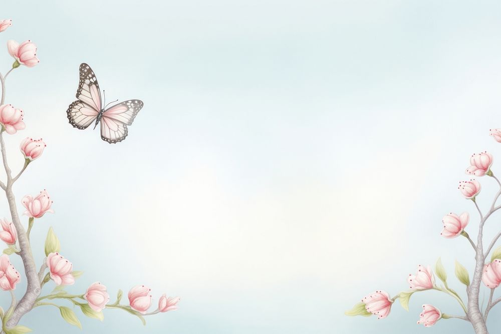 Painting of butterflies border butterfly outdoors blossom.