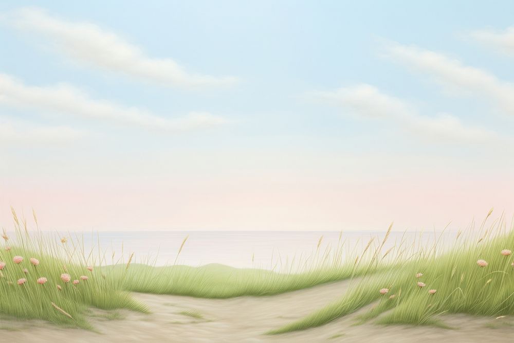Painting of grass field border backgrounds landscape outdoors.
