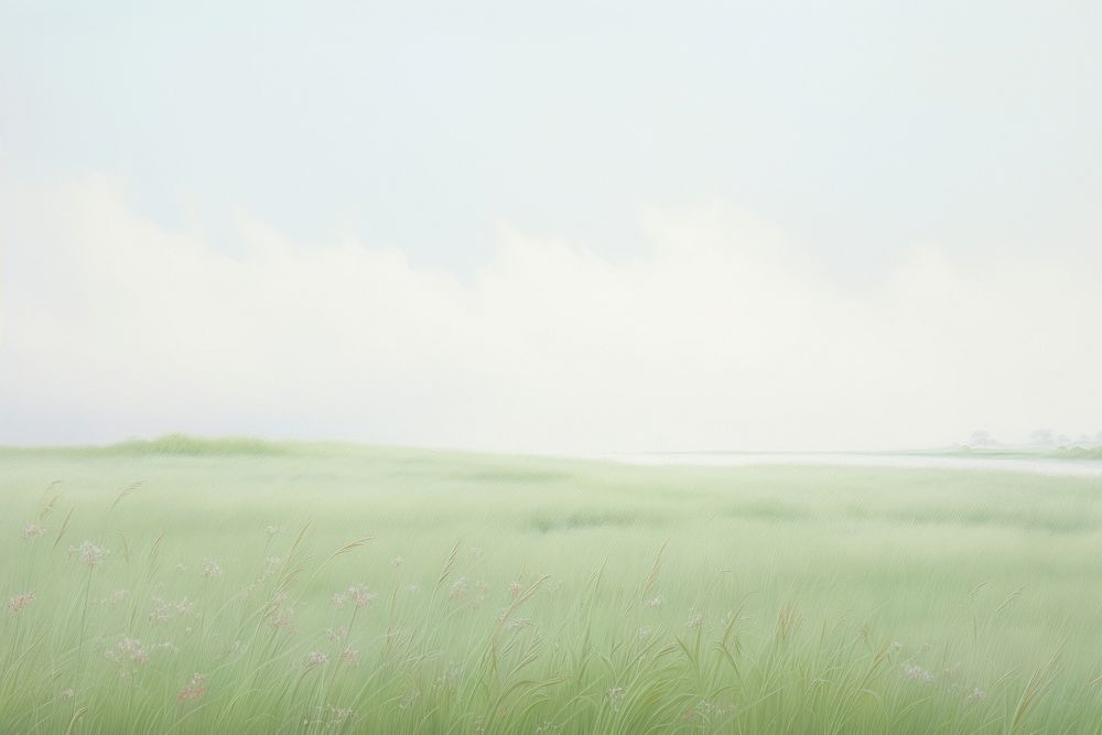 Painting of grass field border landscape outdoors horizon.