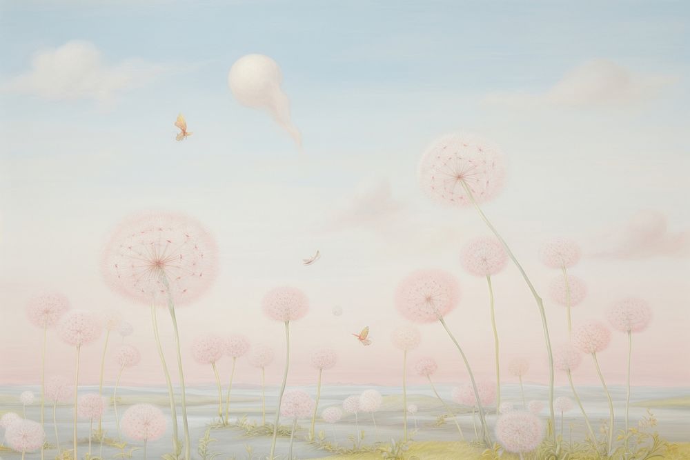 Painting of dandelion field border backgrounds outdoors nature.